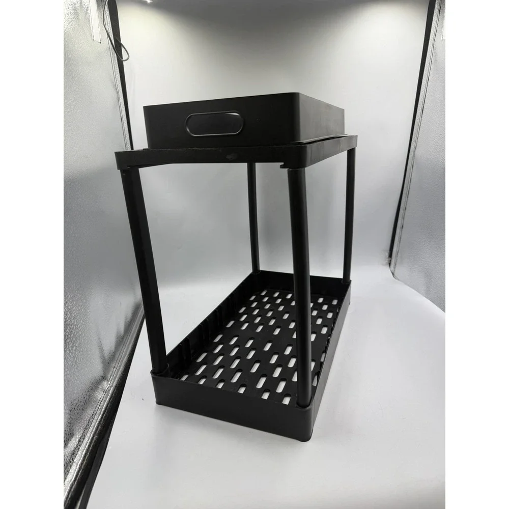 Black 2-Tier Plastic Water Jug Stand/Rack for Large Water Bottles, Rectangular